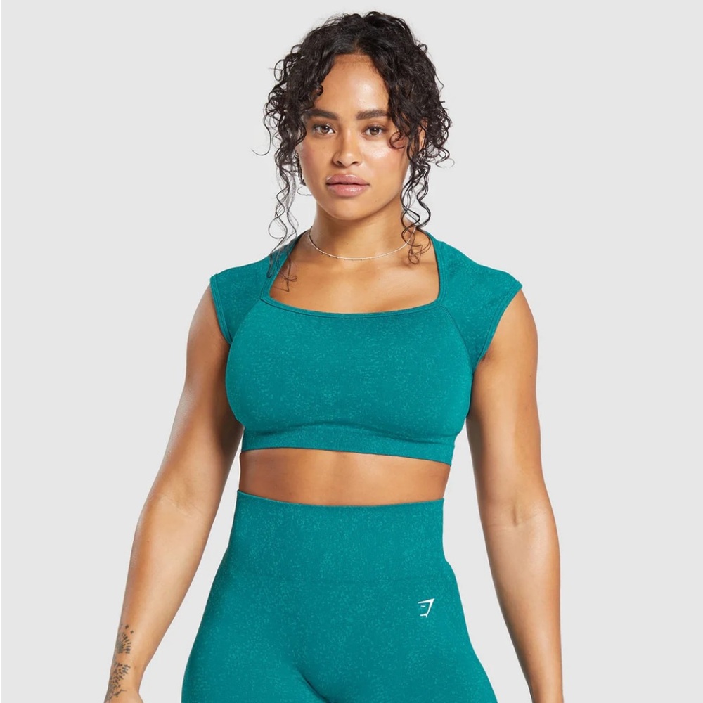 Gymshark Adapt Fleck Seamless Crop Top - Ocean Teal/Artificial Teal